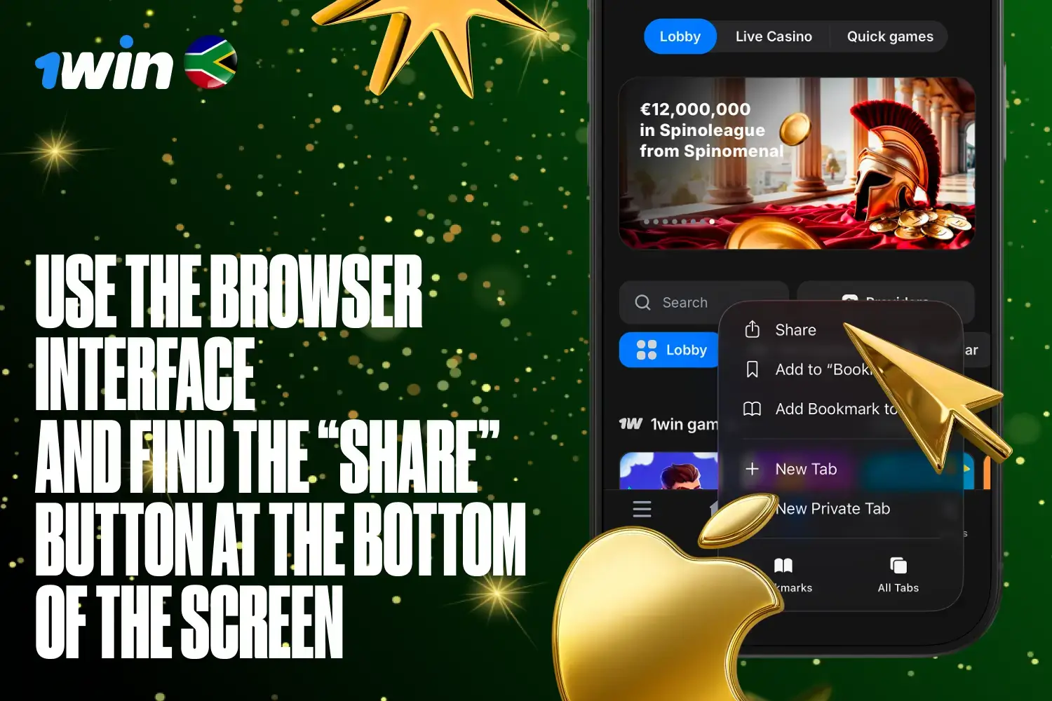 Step 1 for iOS showing the Share button in Safari browser