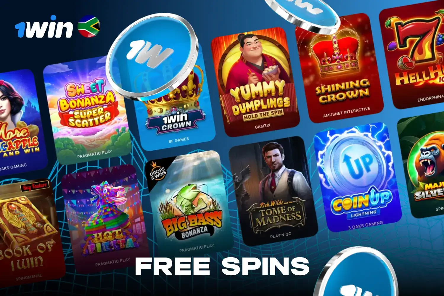 Selection of popular slot machines offering free spins on the 1win platform